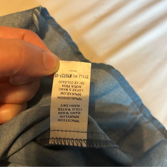 MÜR MÜR XL Chambray Boho Tunic Top Floral Embroidered 3/4 Sleeve Peasant Blouse - Picture 8 of 8